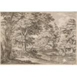 Hafner (Johann Christoph, 1688-1724). Forest Interior with Swamp, after Van der Meulen, etching