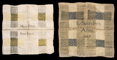 Samplers. Two Alton School darning samplers, by Maria Tothill, circa 1790s, and L. Saunders, 1807