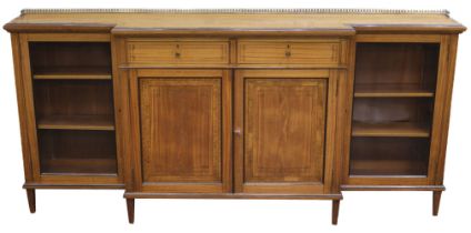 Sideboard. An Edwardian satinwood and burr walnut breakfront sideboard