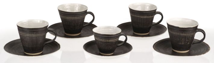 Rie Lucie (1902 - 1995) A group of five Coffee Cups and Saucers, circa 1957