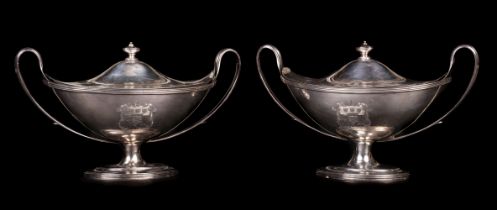Sauce Tureens. A pair of George III silver sauce tureens by James and Elizebeth Bland, London 1796