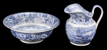 Bristol Pottery. A Pountney & Allies 'Bristol Views Series' pottery wash jug and basin circa 1830