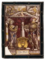 Stained glass. A German 16th century style stained glass panel, 19th century