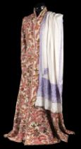 Embroidered coat. A Kashmiri long coat, early 20th century, & an embroidered stole
