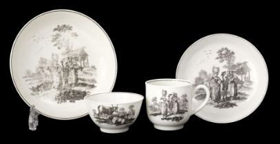 Worcester. An 18th century Worcester 'Milkmaids' pattern porcelain trio circa 1770