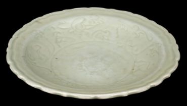 Carved Longquan Celadon Barred Dish, China, Ming Dynasty, (1368-1644)