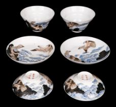 Teacups. A pair of Japanese polychrome porcelain teacup sets, Meiji Period