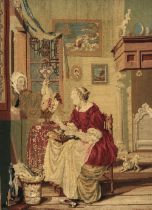 Needlework picture. A Continental genre scene, mid 19th century