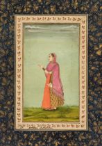 Lucknow School. Standing female with bottle and cup, late 18th century