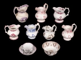 Queen Victoria. A collection of Queen Victorian commemorative pottery jugs circa 1837