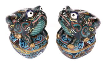 Novelty Boxes. Pair of cloisonné toad shaped boxes