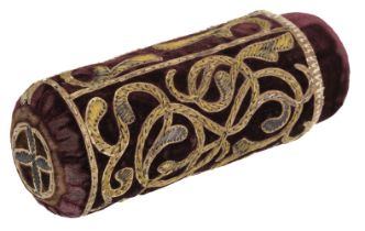 Embroidered scroll case. A metalwork scroll case, Italy, early 17th century