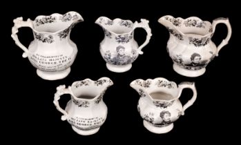 A collection of George IV commemorative pottery jugs circa 1830