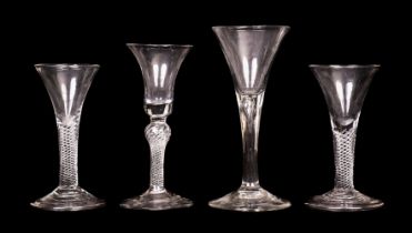 Drinking Glasses. Four 18th century wine glasses