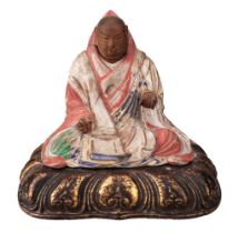 Japanese Figure. Japanese polychrome painted wooden figure of Kukai