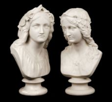 Copeland parian ware busts of Enid and Oenone, circa 1860