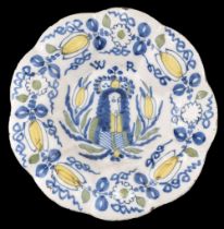 Dutch Delft. William III delft charger circa 1690