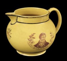 Sir Francis Burdett. A George III period canary yellow pottery commemorative jug