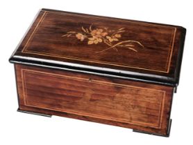 Musical Box. A 19th century French rosewood inlaid musical box