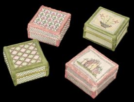 Beaded boxes. A matching set of 4 trinket boxes, French, early 19th century