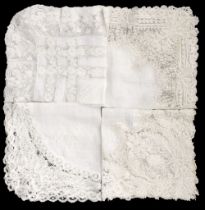 Handkerchiefs. A collection of lace-trimmed and embroidered handkerchiefs, 19th century