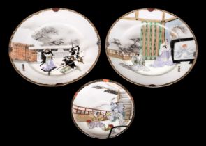 Plates. Japanese polychrome 'samurai warrior' plates, Meiji Period