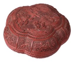 Cinnabar Box. Chinese carved cinnabar lacquer box and cover, Qing Dynasty