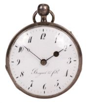 Pocket Watch. A French repeater and alarm open face pocket watch by Breguet & Fils circa 1830