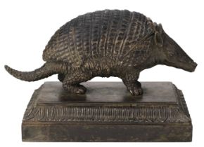 Inkwell. A 19th century novelty bronze armadillo form inkwell