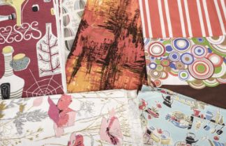 Fabric. A collection of mid-century printed cotton fabrics
