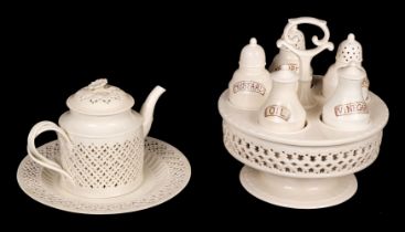 Leeds Pottery. A large Leeds creamware cruet set