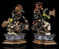 Bonsai. A pair of semi precious stone Bonsai, Qing Dynasty (1644-1911)