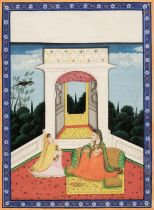 Pahari School. Princess listening to her confidante, circa 1820-50, watercolour, pen, ink, gold