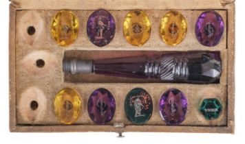Desk Seal Set. An early 19th century coloured glass wax seal set