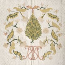 Embroidered coverlet. Needlework bed cover, English, circa 1700