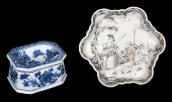 Plate and Salt. 18th century Chinese porcelain plate and salt