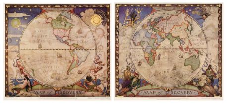 World. Wyeth (N. C.). Map of Discovery. Eastern & Western Hemispheres, 1928