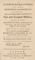 Calcott (Wellins). A Candid Disquisition of the principles and practices of ... Masons, 1769
