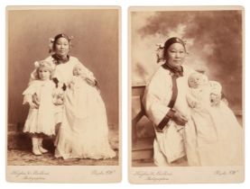 China & Far East. Two cabinet cards of a Chinese nurse and her European charges