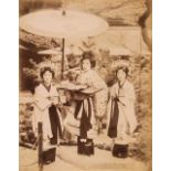 Japan. A group of 62 mainly hand-coloured albumen prints of Japanese views and people, c. 1880s