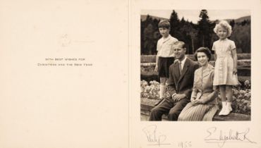 Elizabeth II (1926-2022) & Prince Philip (1921-2021). Christmas card, 1955