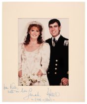 Andrew & Sarah, Duke & Duchess of York. A signed wedding photograph, 1986