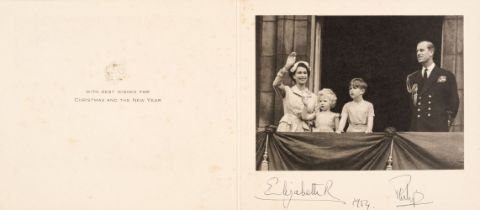 Elizabeth II (1926-2022) & Prince Philip (1921-2021). Christmas card, 1954