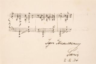 Stravinsky (Igor, 1882-1971). Autograph Musical Quotation Signed, ’Igor Stravinsky’