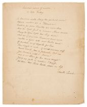 Lamb (Charles, 1775-1834). Autograph Manuscript Poem Signed, 'Charles Lamb', c. 1830