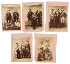 Boer War. A group of 5 photographs of Boer men with rifles and bullet belts, c. 1900