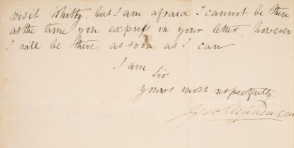 Stephenson (George, 1781-1848). Autograph Letter Signed, 'Geo: Stephenson', Alton Grange