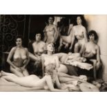 Female Nudes. A group of 5 photographs of groups of nude women posed in a studio setting