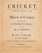 Cricket Broadside. Cricket. On Monday, October 1, 1798, a Match of Cricket
