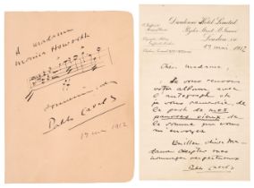 Casals (Pablo, 1876-1973). An early Autograph Music Quotation Signed, 17 May 1912